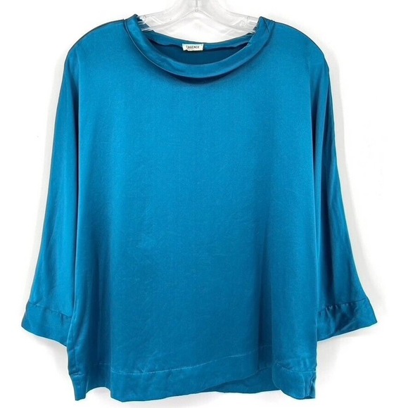 L'Agence Womens 4 Turquoise 100% Silk Dolman Sleeve Round Neck Blouse - Picture 1 of 6